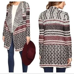 Lucky Brand Mixed Stripe Drape Open Front Cardigan